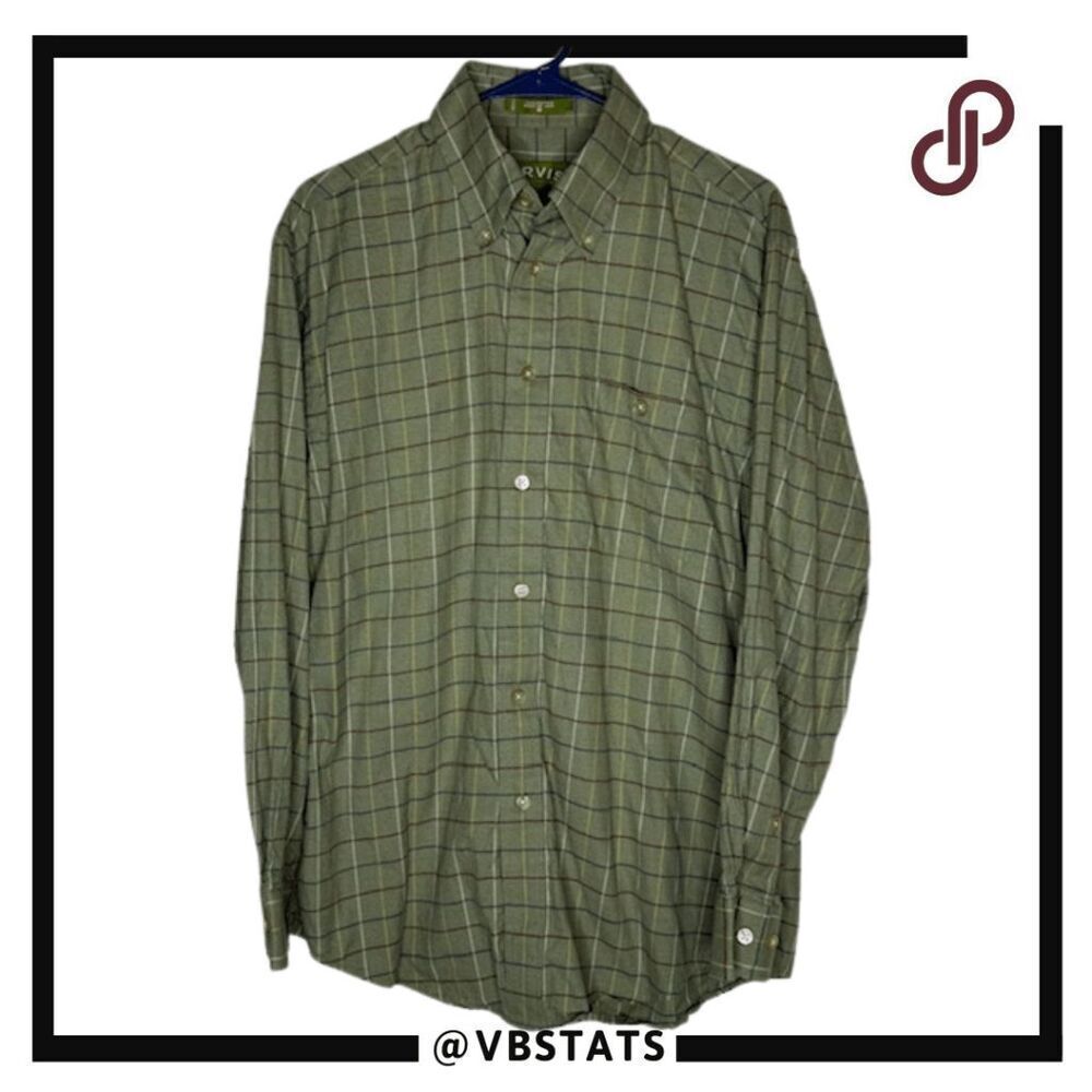 Orvis Men's Plaid Flannel Long Sleeve Collared Button Down Shirt Green Medium